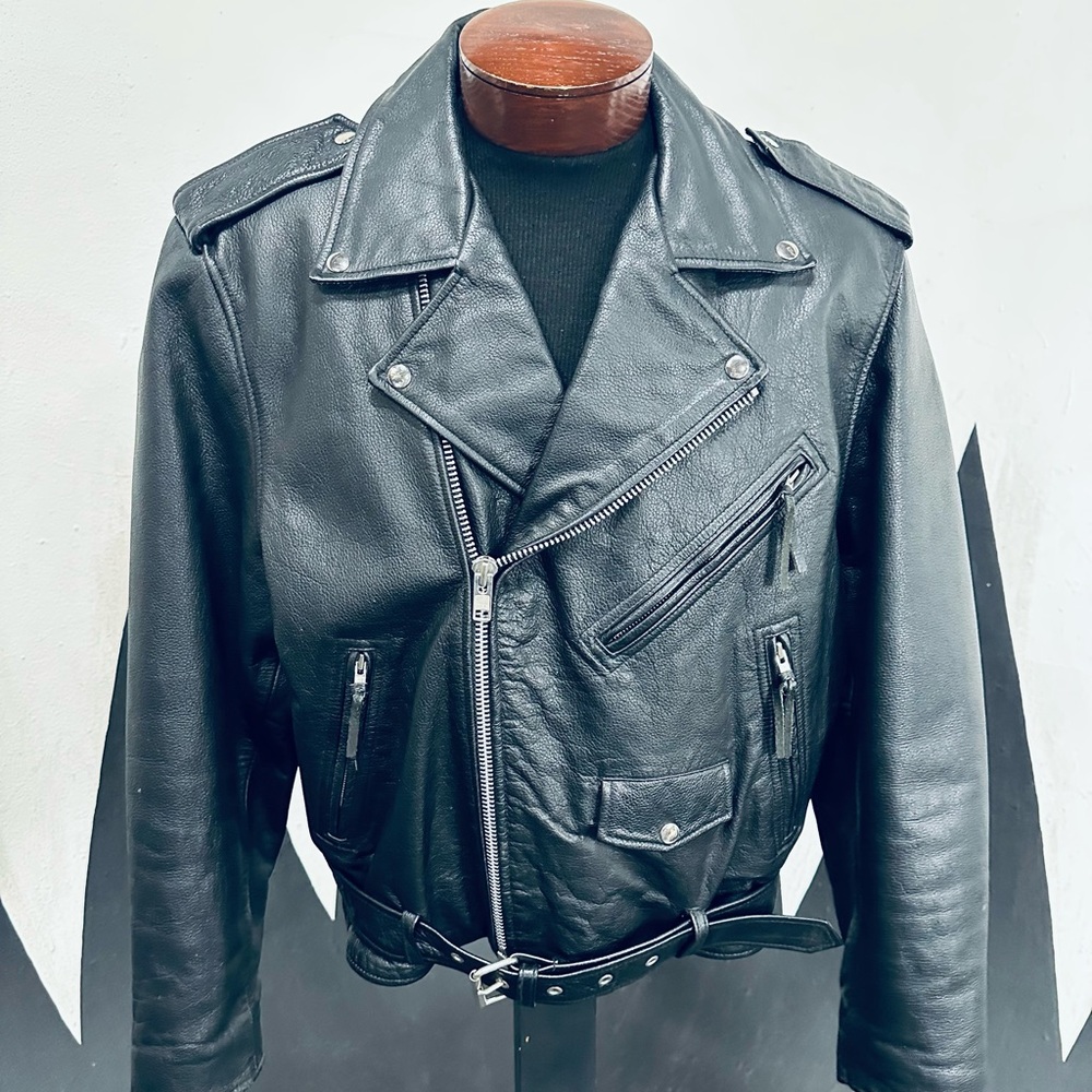 FMC Vintage Classic Black Leather Motorcycle Jacket